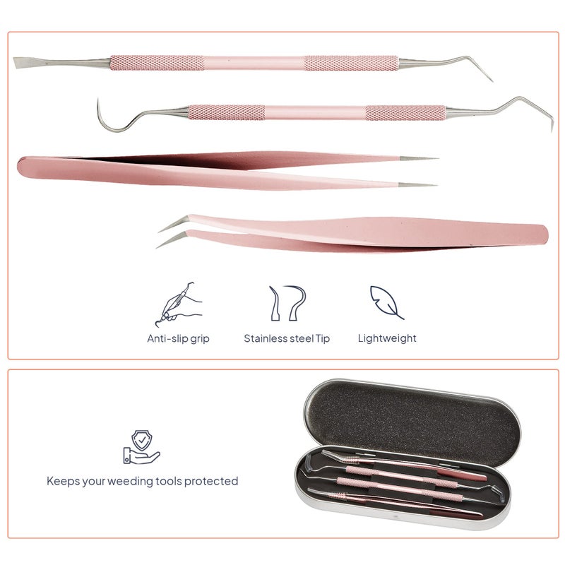 iVyne Premium Vinyl Weeding Tool Kit - Precision Stainless Steel Weeder - Hook and Pick with Fine Tweezers Crafting Set for Cricut Vinyl - by iVyne (Rose Gold) - Image 2